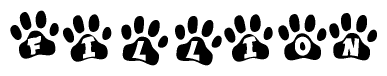 The image shows a row of animal paw prints, each containing a letter. The letters spell out the word Fillion within the paw prints.