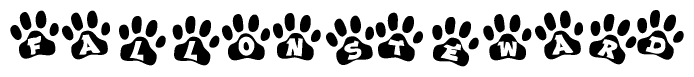 The image shows a row of animal paw prints, each containing a letter. The letters spell out the word Fallonsteward within the paw prints.