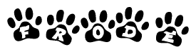 The image shows a series of animal paw prints arranged horizontally. Within each paw print, there's a letter; together they spell Frode