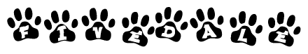 The image shows a series of animal paw prints arranged horizontally. Within each paw print, there's a letter; together they spell Fivedale