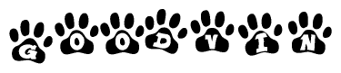 The image shows a row of animal paw prints, each containing a letter. The letters spell out the word Goodvin within the paw prints.