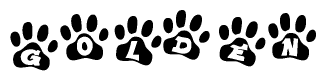 The image shows a series of animal paw prints arranged horizontally. Within each paw print, there's a letter; together they spell Golden