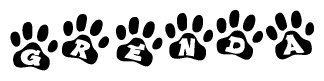 The image shows a series of animal paw prints arranged horizontally. Within each paw print, there's a letter; together they spell Grenda