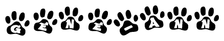 The image shows a row of animal paw prints, each containing a letter. The letters spell out the word Gene-ann within the paw prints.