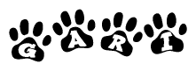 The image shows a series of animal paw prints arranged horizontally. Within each paw print, there's a letter; together they spell Gari