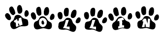The image shows a series of animal paw prints arranged in a horizontal line. Each paw print contains a letter, and together they spell out the word Hollin.