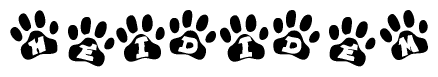 The image shows a row of animal paw prints, each containing a letter. The letters spell out the word Heididem within the paw prints.