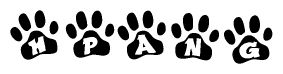 The image shows a row of animal paw prints, each containing a letter. The letters spell out the word Hpang within the paw prints.