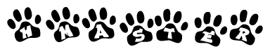 The image shows a series of animal paw prints arranged in a horizontal line. Each paw print contains a letter, and together they spell out the word Hmaster.