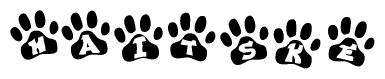 The image shows a row of animal paw prints, each containing a letter. The letters spell out the word Haitske within the paw prints.