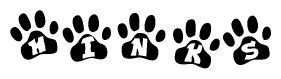 The image shows a row of animal paw prints, each containing a letter. The letters spell out the word Hinks within the paw prints.