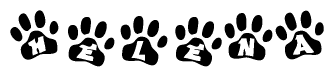 The image shows a series of animal paw prints arranged horizontally. Within each paw print, there's a letter; together they spell Helena