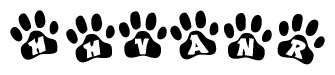 The image shows a row of animal paw prints, each containing a letter. The letters spell out the word Hhvanr within the paw prints.