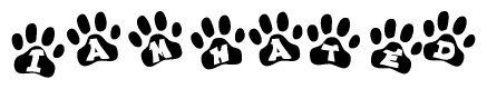 The image shows a series of animal paw prints arranged horizontally. Within each paw print, there's a letter; together they spell Iamhated