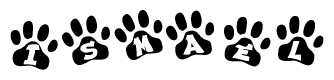 The image shows a series of animal paw prints arranged horizontally. Within each paw print, there's a letter; together they spell Ismael