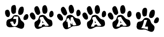 The image shows a series of animal paw prints arranged horizontally. Within each paw print, there's a letter; together they spell Jamaal