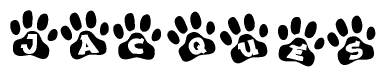 The image shows a row of animal paw prints, each containing a letter. The letters spell out the word Jacques within the paw prints.