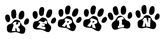 The image shows a series of animal paw prints arranged horizontally. Within each paw print, there's a letter; together they spell Kerrin