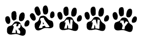 The image shows a series of animal paw prints arranged horizontally. Within each paw print, there's a letter; together they spell Kanny