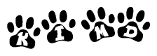 The image shows a row of animal paw prints, each containing a letter. The letters spell out the word Kimd within the paw prints.