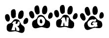 The image shows a series of animal paw prints arranged horizontally. Within each paw print, there's a letter; together they spell Kong