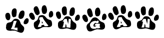 The image shows a row of animal paw prints, each containing a letter. The letters spell out the word Langan within the paw prints.