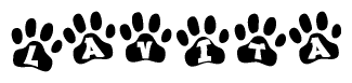 The image shows a row of animal paw prints, each containing a letter. The letters spell out the word Lavita within the paw prints.