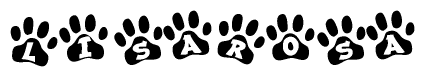 The image shows a series of animal paw prints arranged horizontally. Within each paw print, there's a letter; together they spell Lisarosa