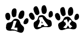The image shows a row of animal paw prints, each containing a letter. The letters spell out the word Lax within the paw prints.