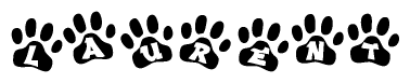 The image shows a series of animal paw prints arranged horizontally. Within each paw print, there's a letter; together they spell Laurent