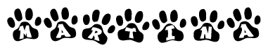 The image shows a row of animal paw prints, each containing a letter. The letters spell out the word Martina within the paw prints.