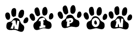 The image shows a row of animal paw prints, each containing a letter. The letters spell out the word Nipon within the paw prints.