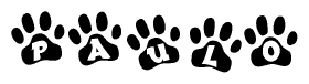 The image shows a row of animal paw prints, each containing a letter. The letters spell out the word Paulo within the paw prints.