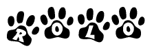 The image shows a series of animal paw prints arranged horizontally. Within each paw print, there's a letter; together they spell Rolo