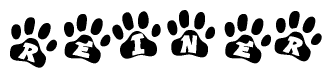 The image shows a row of animal paw prints, each containing a letter. The letters spell out the word Reiner within the paw prints.