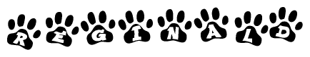 The image shows a row of animal paw prints, each containing a letter. The letters spell out the word Reginald within the paw prints.