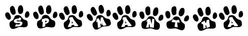 The image shows a row of animal paw prints, each containing a letter. The letters spell out the word Spamantha within the paw prints.
