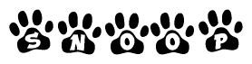 The image shows a row of animal paw prints, each containing a letter. The letters spell out the word Snoop within the paw prints.