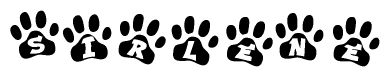The image shows a row of animal paw prints, each containing a letter. The letters spell out the word Sirlene within the paw prints.