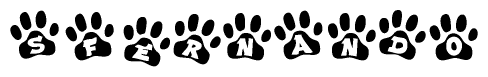 The image shows a row of animal paw prints, each containing a letter. The letters spell out the word Sfernando within the paw prints.