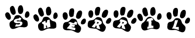 The image shows a row of animal paw prints, each containing a letter. The letters spell out the word Sherril within the paw prints.