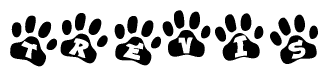 The image shows a series of animal paw prints arranged horizontally. Within each paw print, there's a letter; together they spell Trevis