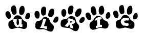 The image shows a row of animal paw prints, each containing a letter. The letters spell out the word Ulric within the paw prints.