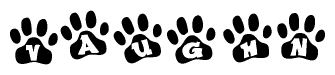 The image shows a series of animal paw prints arranged horizontally. Within each paw print, there's a letter; together they spell Vaughn