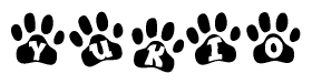 The image shows a series of animal paw prints arranged horizontally. Within each paw print, there's a letter; together they spell Yukio