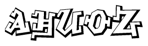 The image is a stylized representation of the letters Ahuoz designed to mimic the look of graffiti text. The letters are bold and have a three-dimensional appearance, with emphasis on angles and shadowing effects.