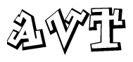The image is a stylized representation of the letters Avt designed to mimic the look of graffiti text. The letters are bold and have a three-dimensional appearance, with emphasis on angles and shadowing effects.