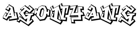 The clipart image depicts the word Agonyang in a style reminiscent of graffiti. The letters are drawn in a bold, block-like script with sharp angles and a three-dimensional appearance.