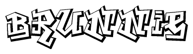 The clipart image depicts the word Brunnie in a style reminiscent of graffiti. The letters are drawn in a bold, block-like script with sharp angles and a three-dimensional appearance.