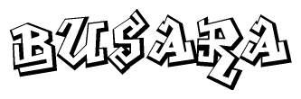 The clipart image depicts the word Busara in a style reminiscent of graffiti. The letters are drawn in a bold, block-like script with sharp angles and a three-dimensional appearance.